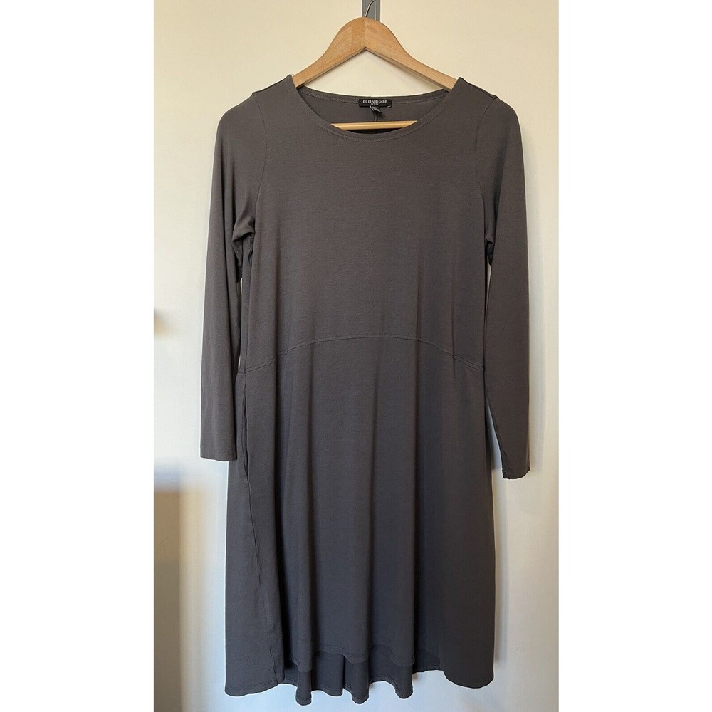Eileen Fisher Gray Long Sleeve Midi Dress Size Medium Petite
